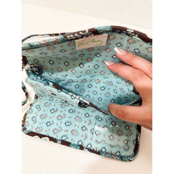 Vera Bradley Java Blue Brown Retired TriFold Wallet Crossbody Wristlet Purse - Picture 6 of 8